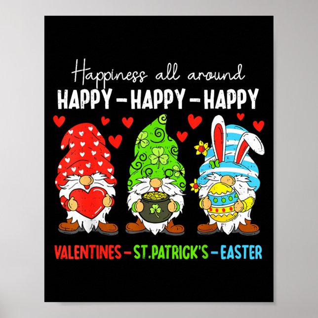 Póster Cute Gnome Happy Valentines St Patricks Easter Hol (Frente)