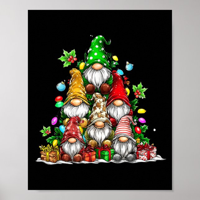 Póster Cute Gnomes Christmas Tree Lights Gnomies Gnome Xm (Frente)