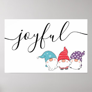 Póster Cute Gnomes Joyful Script Navidad Poster