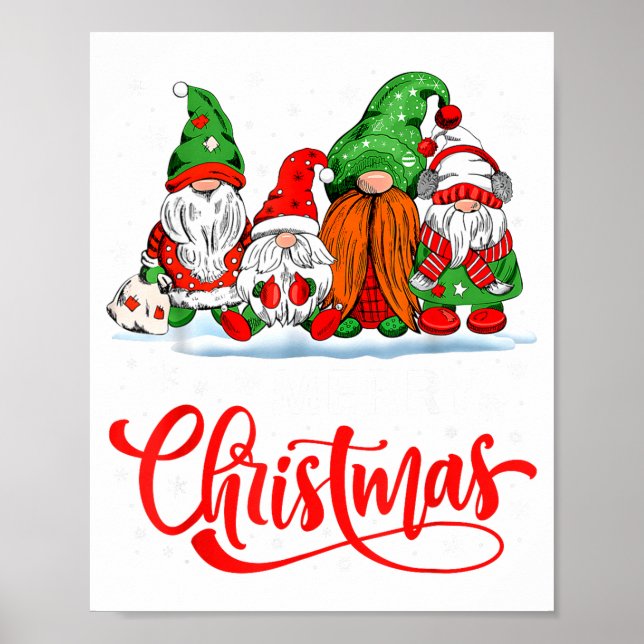 Póster Cute Gnomes Merry Christmas Light Family Gnome Xma (Frente)