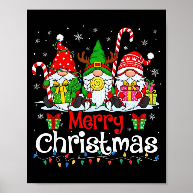 Póster Cute Gnomes Merry Christmas Light Family Gnome Xma (Frente)