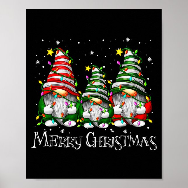 Póster Cute Gnomes Merry Christmas Light Family Gnome Xma (Frente)
