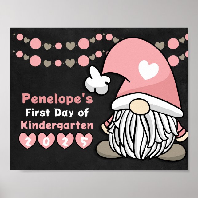 Póster Cute Gnomo Rosa Día Escolar Pizarra (Frente)
