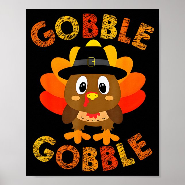 Póster Cute Gobble Gobble Turkey Lgrim Little Boys Thanks (Frente)