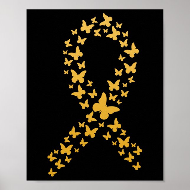 Póster Cute Gold Butterflies Cinta de Cáncer Infantil Awa (Frente)