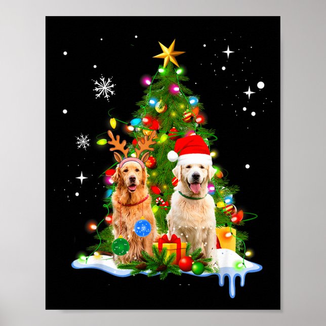 Póster Cute Golden Retriever Christmas Tree  (Frente)