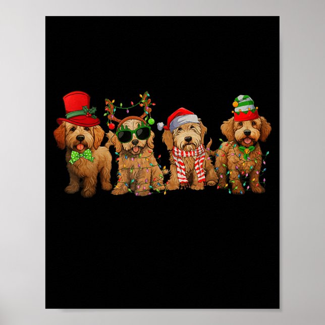 Póster Cute Goldendoodle Dogs Christmas Lights Golden Doo (Frente)