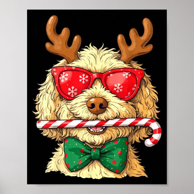 Póster Cute Goldendoodle Dogs Christmas Lights Golden Doo (Frente)