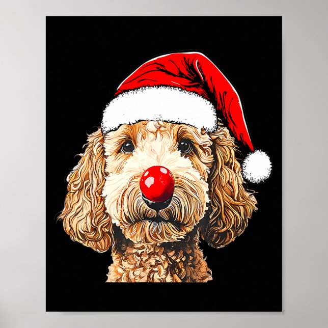 Póster Cute Goldendoodle Dogs Christmas Santa Golden Dood (Frente)