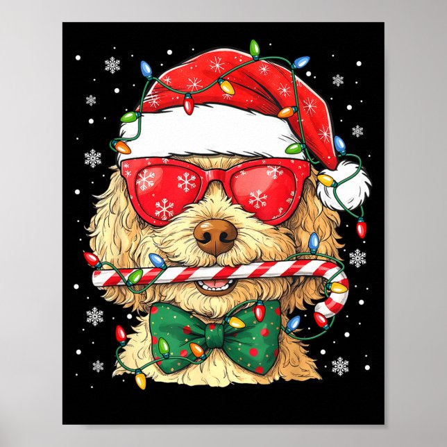 Póster Cute Goldendoodle Santa Hat Xmas Lights Goldendood (Frente)