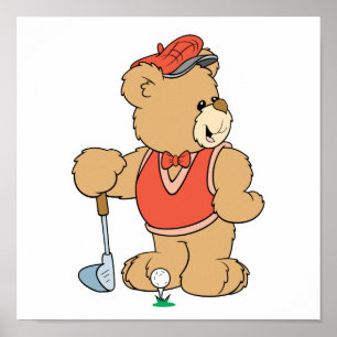 Póster Cute Golfing Golfer Bear