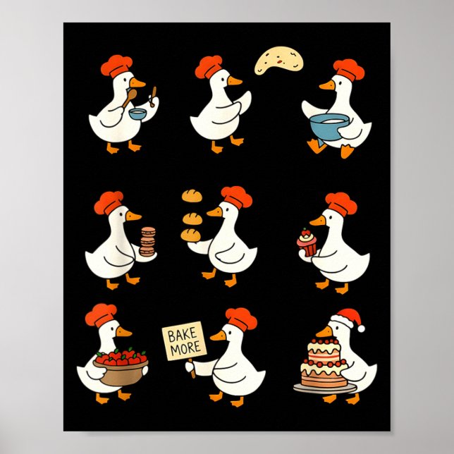 Póster Cute Goose Baking Funny Baker Goose Chef Pastry Ba (Frente)