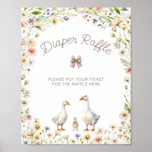 Póster Cute Goose Wildflower Baby Shower Diaper Raffle (Frente)
