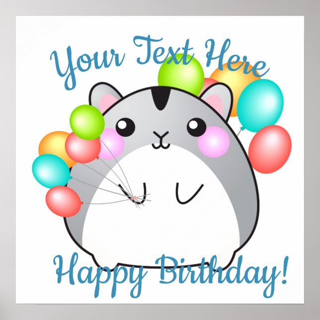 Póster Cute Gray Kawaii Hamster (Frente)