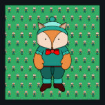 Póster Cute green fox<br><div class="desc">Cute fox wearing an all-green cold weather outfit. Great gift for Christmas,  birthday,  valentine's day,  which will give a lot of happiness to friends,  fathers,  mothers,  children and other relatives.</div>