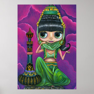 Póster Cute Green Genie Chica Big Eyes Doll Magic Botella