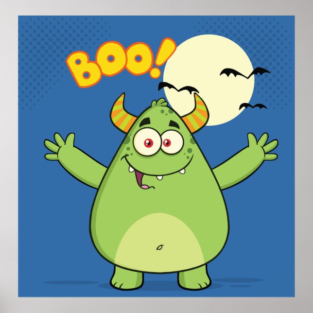 Póster Cute Green Monster Halloween Boo (Frente)