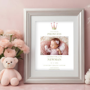 Póster Cute Green Pink Princess Crown Photo Baby Newborn