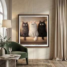 Póster Cute Grey, White & Black Kittens Wall Art Poster