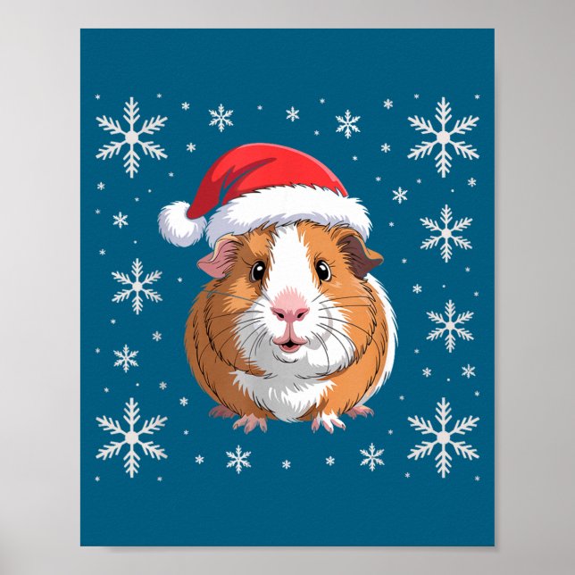Póster Cute Guinea G Wearing Santa Hat Christmas  (Frente)