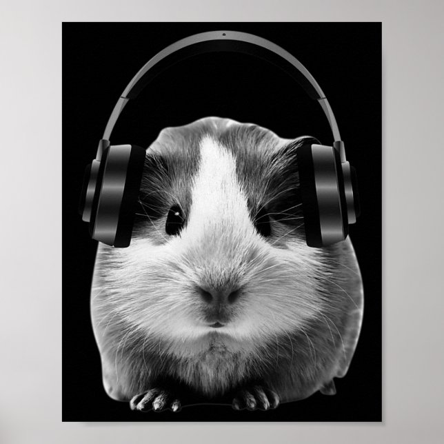Póster Cute Guinea Pig Escuchando Dubstep (Frente)