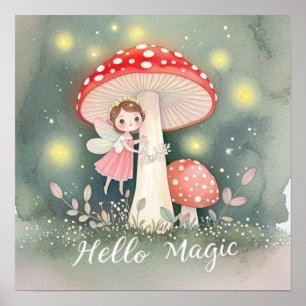 Póster Cute Hada diminuta posada en la parte superior del