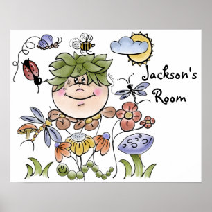 Póster Cute Hada Personalizada para Jardín de Flores