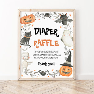 Póster Cute Halloween Baby Shower Diaper Raffle Rótulo