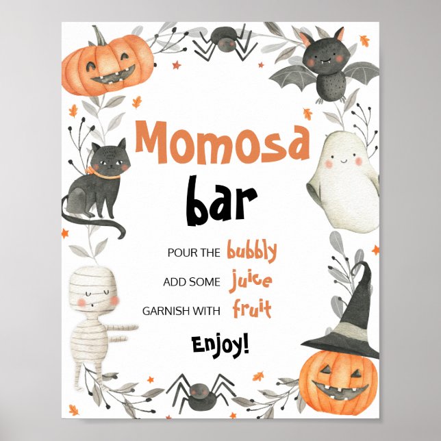 Póster Cute Halloween Baby Shower Momosa Bar Rótulo (Frente)