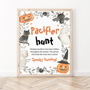 Póster Cute Halloween Baby Shower Pacifier Hunt Rótulo