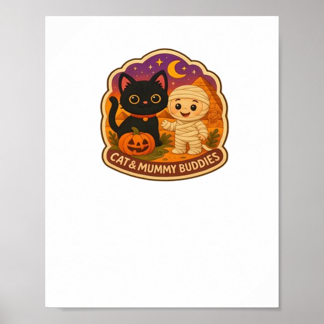 Póster Cute Halloween Cat y momia Embroidery Parche Stic (Frente)