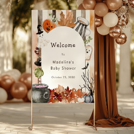 Póster Cute Halloween Ghost Pumpkin Baby Shower Welcome