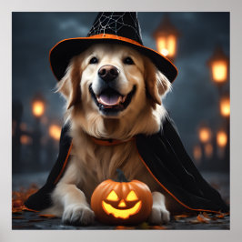 Póster Cute Halloween Golden Retriever Dog Octubre otoño