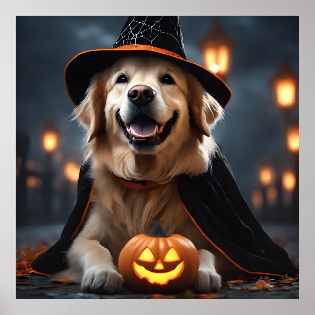 Póster Cute Halloween Golden Retriever Dog Octubre otoño (Frente)