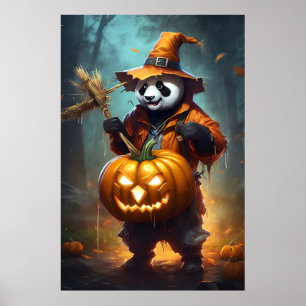 Póster Cute Halloween Scarecrow Panda