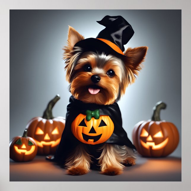 Póster Cute Halloween Yorkshire Terrier Puppy Wuppy Gorra (Frente)