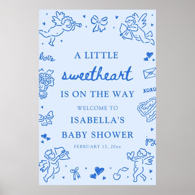 Póster Cute Hand Drawn Valentine Baby Shower Welcome Sign (Frente)