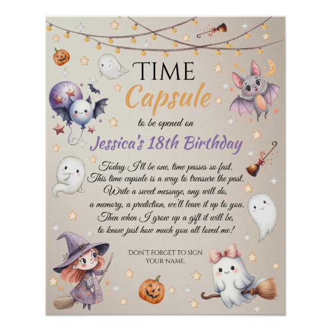 Póster Cute Happy Boo Ghost Halloween Time Capsule Card (Anverso)