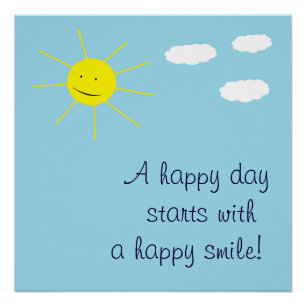 Póster Cute Happy Day Sonriente Sun Blue Sky Inspirador