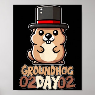 Póster Cute Happy Groundhog Day February 2nd Phils Holida
