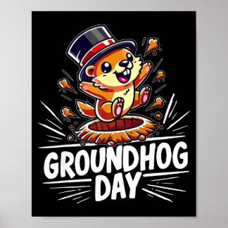 Póster Cute Happy Groundhog Day February 2nd Phils Holida