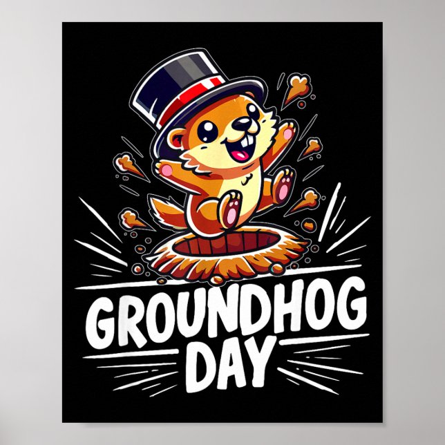 Póster Cute Happy Groundhog Day February 2nd Phils Holida (Frente)