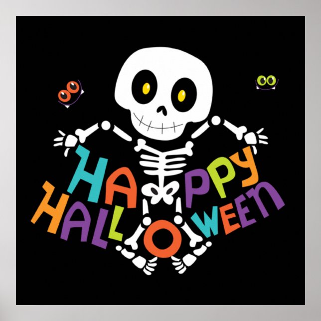 Póster Cute Happy Halloween Skeleton (Frente)