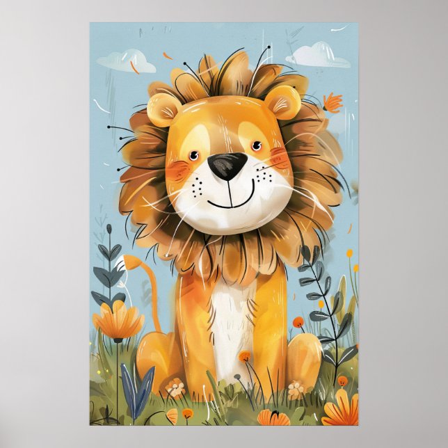 Póster Cute Happy Lion Baby Nursery Kids (Frente)