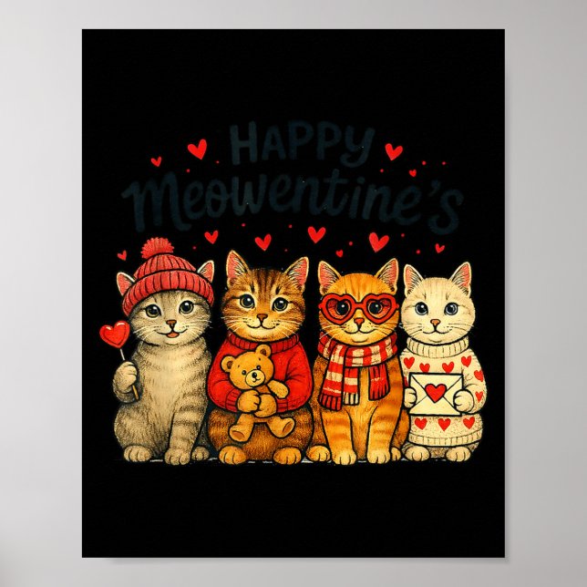Póster Cute Happy Meowentines Valentine Cats Love Men Wom (Frente)