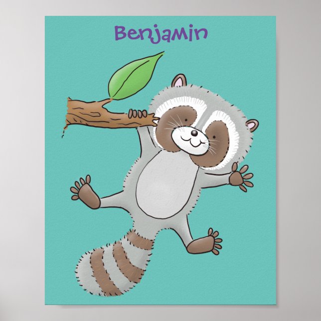 Póster Cute happy raccoon baby cartoon illustration (Frente)