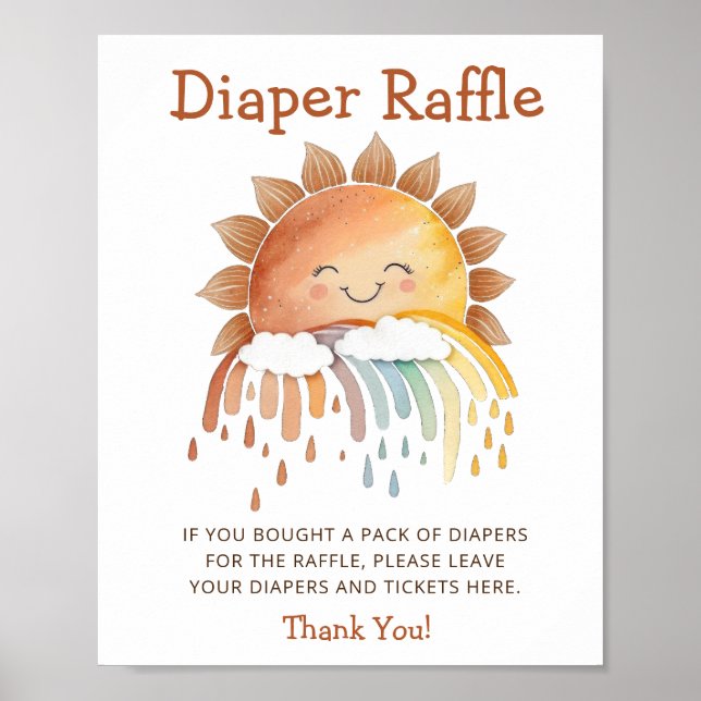 Póster Cute Happy Sunshine Diaper Raffle Rótulo Baby Show (Frente)