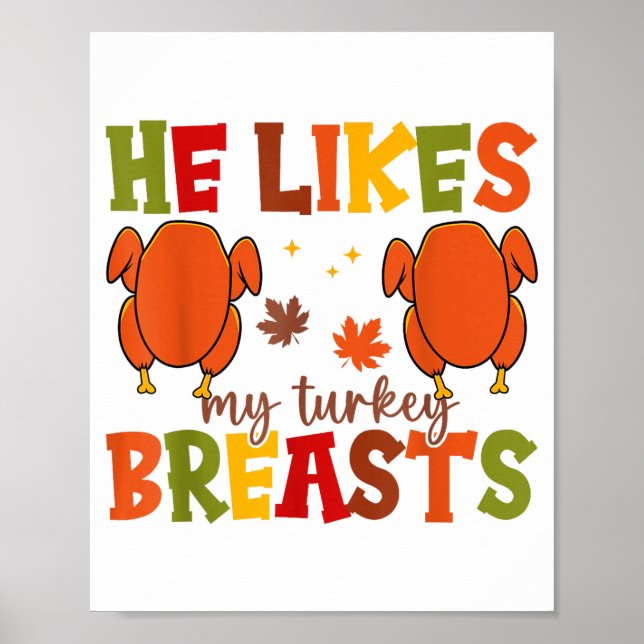 Póster Cute He Likes My Turkey Breasts Couple Matching Th (Frente)