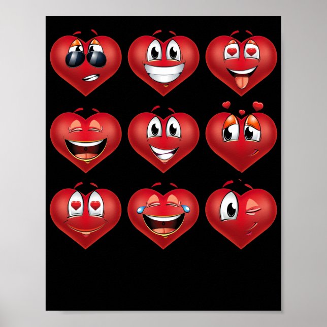 Póster Cute Heart Emojis Gift Valentines Day Emoji (Frente)
