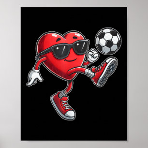 Póster Cute Heart Jugando Fútbol Día de San Valentín Fútb